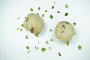 Close Up Fried Fish Balls or Bakso Isolated White Background