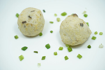 Close Up Fried Fish Balls or Bakso Isolated White Background