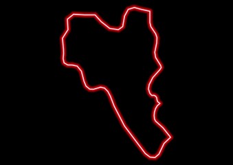 Red glowing neon map of Noumbiel Burkina Faso on black background.