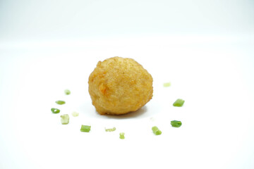 Close Up Seafood Fried Meatballs or Bakso Goreng Isolated White Background