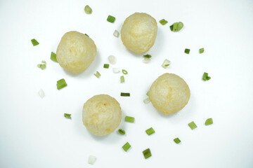 Close Up Fried Fish Balls or Bakso Isolated White Background