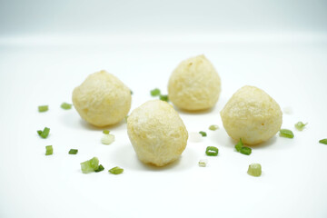 Close Up Fried Fish Balls or Bakso Isolated White Background
