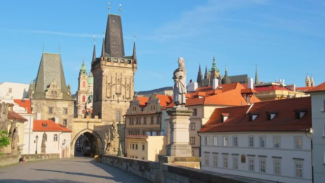 Charles Bridge at sunny day in Prague, Czech Republic. 