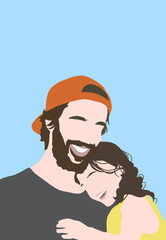 Illustrazione vettoriale di un giovane padre abbraccia sua figlia con cura e amore. Illustrazione della festa del papà. Concetto di amore connessione papà figlia illustrazione amore relazione 