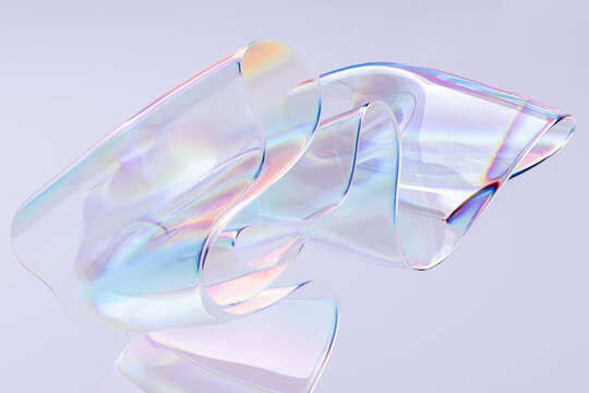 Futuristic 3d liquid shape holographic gradient, creative art poster template, dispersion effect glass 3d rendering