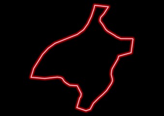 Red glowing neon map of Pemagatsel Bhutan on black background.