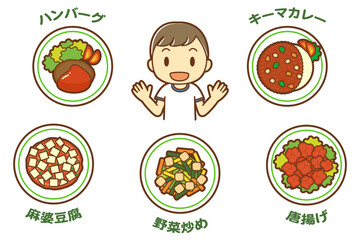 大好きな食べ物を前に喜ぶ子供（背景なし）