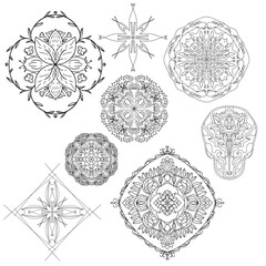 set of elements line tattoo design floral mandala 
