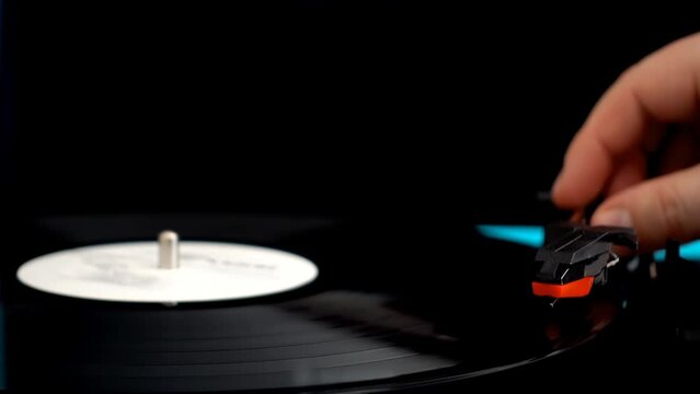 Vinyl record player. Needle on a vinyl record.