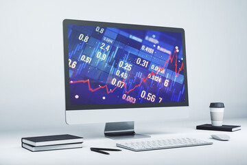 Computer monitor with abstract financial graph, finance and trading concept. 3D Rendering