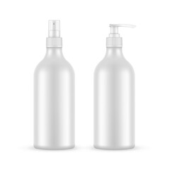 Blank Plastic Cosmetic Bottles With Spray and Pump, Isolated on White Background. Vector Illustration