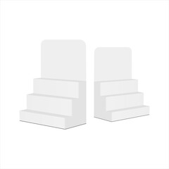 Two Countertop Display Stands With Shelves, Side View, Isolated on White Background. Vector illustration