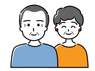 微笑む高齢夫婦（妻はイヤリングを付けている）