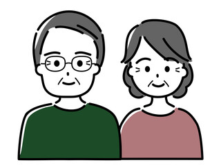 微笑む高齢夫婦（夫は眼鏡をかけている）