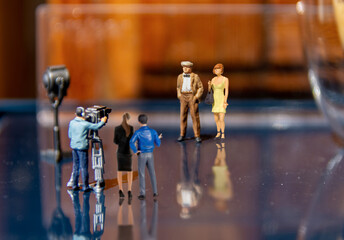 Television shooting scene of a movie by miniature people.