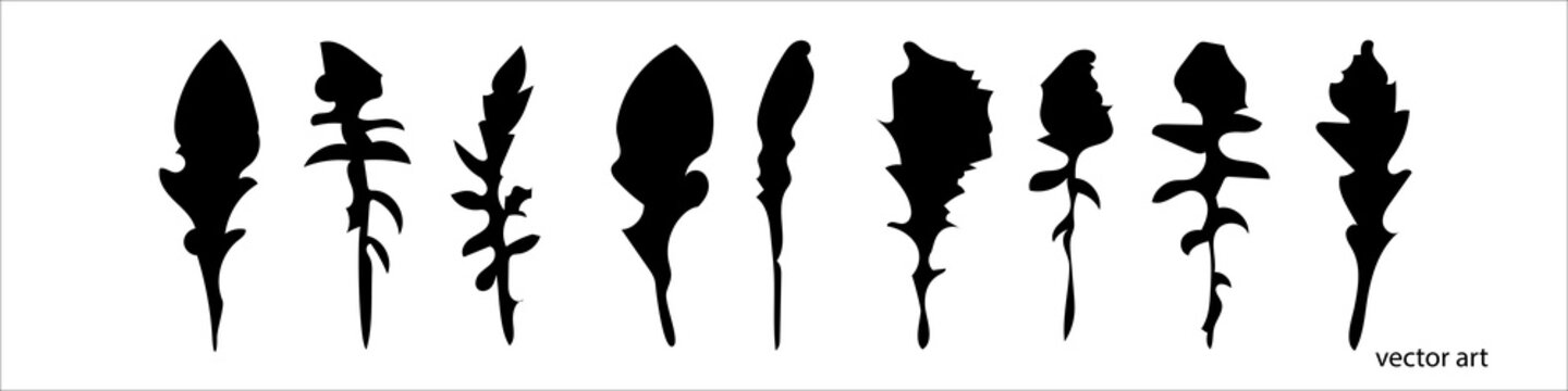 Silhouettes of plants from separate branches of leaves
