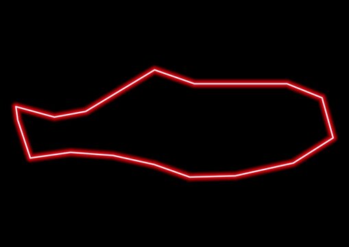 Red glowing neon map of Rotuma Fiji on black background.