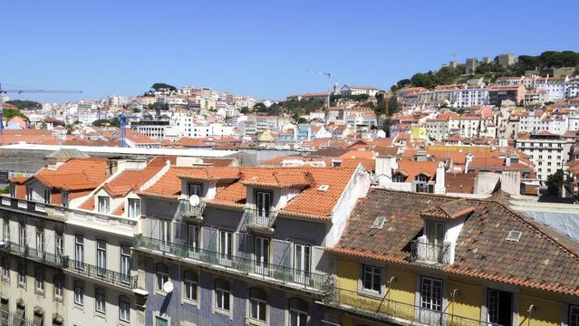 Lisbon, Portugal, downtown, castle and rossio