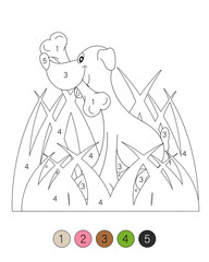 Dog coloring page. Coloring books with numbers for kids. Graphic design for children. Education. Isolated on white background.