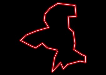 Red glowing neon map of Saint John Antigua and Barbuda on black background.