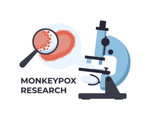 Monkeypox virus and microscope. Microbiology concept.