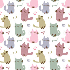 Seamless Pattern with Cartoon Cat Design on White Background