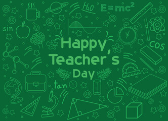 Happy Teachers Day Greetings with Large Numbers of Hand Drawn Icons set