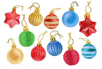 Colorful digital set with colorful Christmas decoration. With transparent layer.