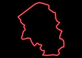 Red glowing neon map of Santa Bárbara Honduras on black background.