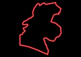 Red glowing neon map of Santa Rosa Guatemala on black background.