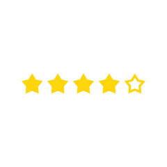 Five golden stars customer product rating review icon. Vector illustration. Assessment for web sites and apps. Rating button.