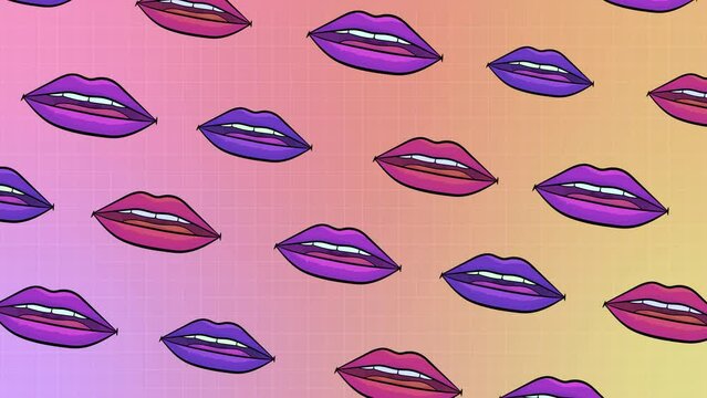 Modern trendy hipster pop art open mouth. 80s-90s line shape vintage style. motion graphics looped background. animated collage in zine or fanzine style. Contemporary art, memphis. Fashion concept