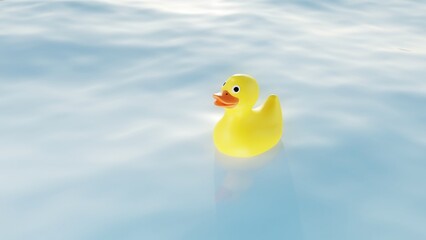 A cute duck floats on the waves on the water.
