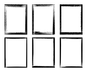 Vector illustration. Set of borders in grunge style. Dirty frame with a splash of black paint on white background. Design elements for poster, layout, magazine, book cover, brochure, invitation card