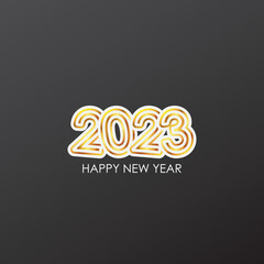 Gold 2023 Happy New Year Greeting on Black Background. New Year Vector Illustration.