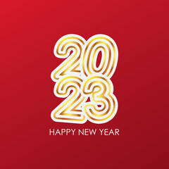 Gold 2023 Happy New Year Greeting on Red Background. New Year Vector Illustration.