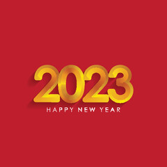 Gold 2023 Happy New Year Greeting on Red Background. New Year Vector Illustration.