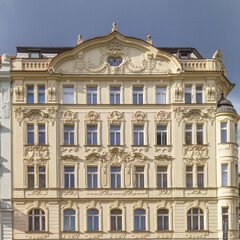 Fototapeta na wymiar Beautiful house on Rimska street. Prague, Czech Republic