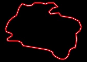 Red glowing neon map of South Dublin Ireland on black background.