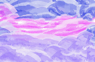 Watercolor background, blue pink and purple color themes