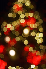 Christmas tree lights bokeh, blurred backdrop