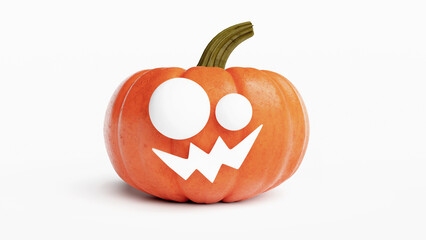 Halloween Pumpkin head isolated on white background. Funny skittish illustration of Jack O'Lantern with copy space.