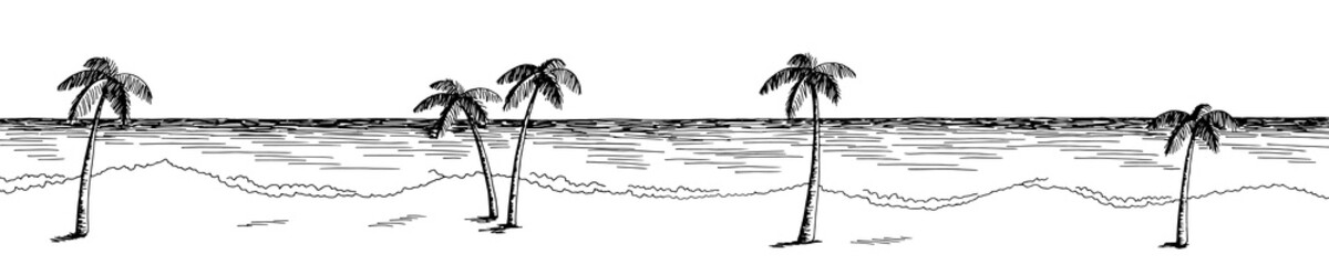 Sea coast graphic black white long landscape sketch illustration vector 