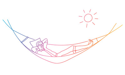Smiling man relaxing in hammock.