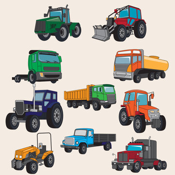 set of trucks and cars