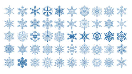 50 snowflakes christmas design set for decoration, symmetrical snowflake