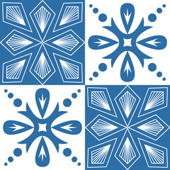 Blue motif for ceramic tiles in Azulejo style, retro blue vector illustration for design
