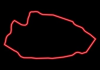 Red glowing neon map of Tafilah Jordan on black background.