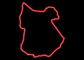 Red glowing neon map of Tapoa Burkina Faso on black background.