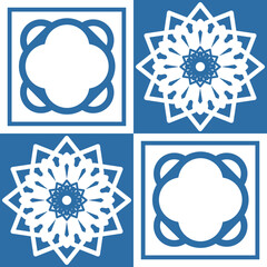 Ceramic spanish portuguese tiles Azulejo for wall decoration, retro geometric vector illustration